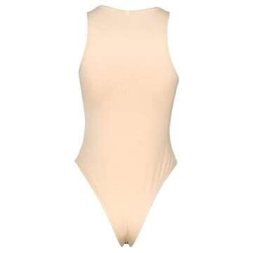 GEMBERA Women's Sleeveless High Neck Racerback Tank Bodysuit Basic Cotton Thong Leotard Khaki,S