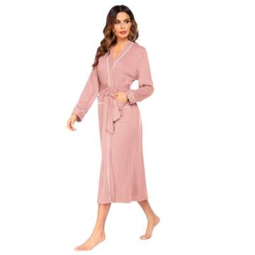 Ekouaer Women Kimono Robes Full Length Knit Bathrobe Lightweight Soft Sleepwear V-neck Casual Ladies Loungewear