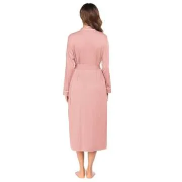 Ekouaer Women Kimono Robes Full Length Knit Bathrobe Lightweight Soft Sleepwear V-neck Casual Ladies Loungewear