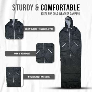 Thermotuff Wearable Sleeping Bag with Dual Hoodie, Zippered Arm Holes, Pockets & Adjustable Drawstri...