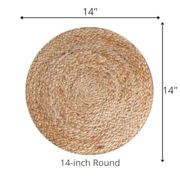 Comfy-co Jute Braided Placemats Set of 4 - Handcrafted Reversible Placemats for Wedding Parties BBQ's Everyday Holidays - 100% Jute 14 inch Round Rustic Vintage Placemats Natural