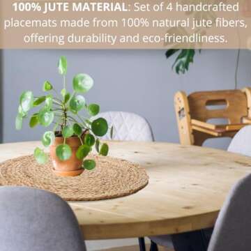 Comfy-co Jute Braided Placemats Set of 4 - Handcrafted Reversible Placemats for Wedding Parties BBQ's Everyday Holidays - 100% Jute 14 inch Round Rustic Vintage Placemats Natural