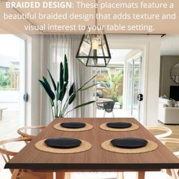 Comfy-co Jute Braided Placemats Set of 4 - Handcrafted Reversible Placemats for Wedding Parties BBQ's Everyday Holidays - 100% Jute 14 inch Round Rustic Vintage Placemats Natural