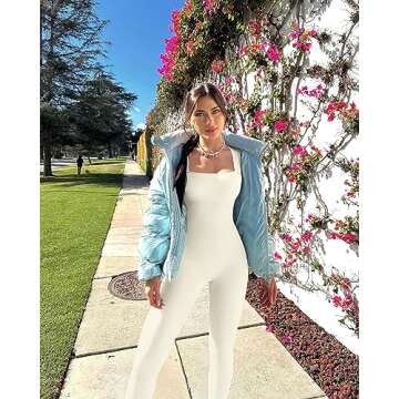 OQQ Women Yoga Jumpsuits Workout Ribbed Square Neck Sleeveless Tank Tops Exercise Jumpsuits Beige