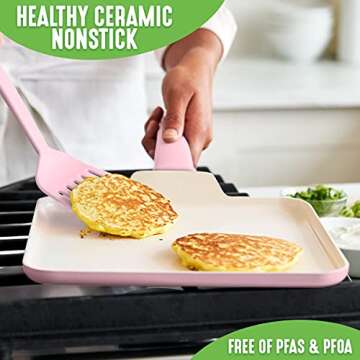GreenLife Soft Grip Healthy Ceramic Nonstick, 11" Griddle Pan, PFAS-Free, Dishwasher Safe, Soft Pink