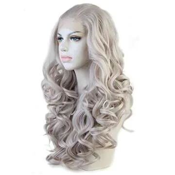 CBWIGS Long Wavy Gray Synthetic Lace Front Wigs for Women Grey Fiber Hair Wigs 20 inch