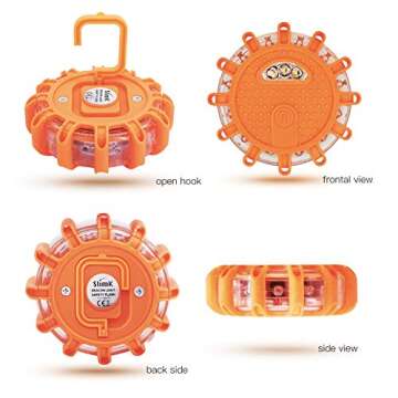 SlimK LED Road Flares Safety Flashing Warning Light Roadside Flare Emergency Discs Beacon, Magnetic Base for Car Motorcycle Bicycle, 3 Pack