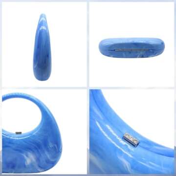 GSYPS Acrylic Evening Clutch Purse Top-handle Moon Hobo Bag, Elegant Marble Handbag for Wedding Cocktail Party A-Blue