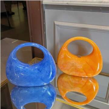 GSYPS Acrylic Evening Clutch Purse Top-handle Moon Hobo Bag, Elegant Marble Handbag for Wedding Cocktail Party A-Blue