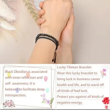 LPBeads Black Obsidian Adjustable Rope Bracelet for Healing