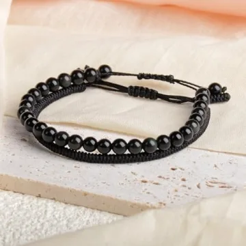 LPBeads Black Obsidian Adjustable Rope Bracelet for Healing