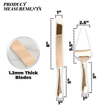 Copper Cake knife Serving set - wedding Cake Knife and Server Set -copper Rose gold Cake Cutter Knife server set With Serrated Blade for Easier Cutting-Gift Holidays, Birthdays, Wedding, Anniversary