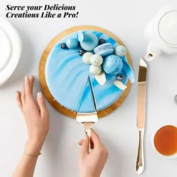 Copper Cake knife Serving set - wedding Cake Knife and Server Set -copper Rose gold Cake Cutter Knife server set With Serrated Blade for Easier Cutting-Gift Holidays, Birthdays, Wedding, Anniversary