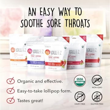 Natural Lolleez Organic Lollipops for Sore Throat Relief