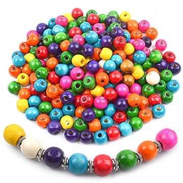 Jdesun 200 Pack Colorful Round Wooden Beads for Jewelry Making and Crafts