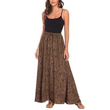 Bluetime Women Casual Elastic High Waist Maxi Skirts Lightweight Pleated Chiffon Flowy Boho Long Ski...