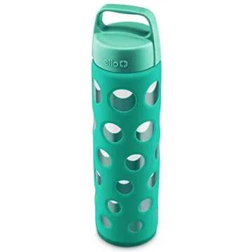 Ello Pure Glass Water Bottle with Silicone Sleeve, 20 oz, Teal Fizz