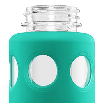 Ello Pure Glass Water Bottle with Silicone Sleeve, 20 oz, Teal Fizz