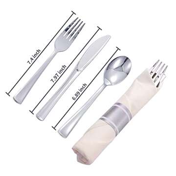 N9R 30 Pack Pre Rolled Silver Plastic Cutlery Set, Wrapped Plastic Silverware Set with 30 Forks, 30 ...