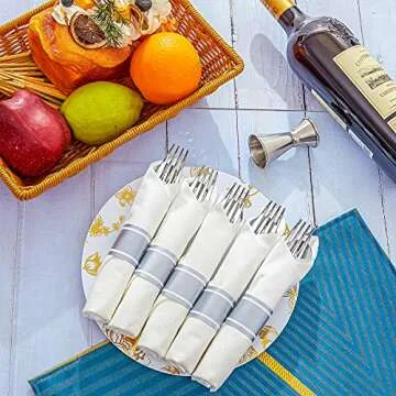 N9R Elegant Pre Rolled Silver Plastic Cutlery Set for Parties