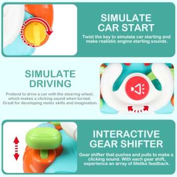 Baby Montessori Sensory Learning Travel Activities Toys with Sound Light - Baby Steering Wheel Music Toys for Babies 6 9 12 18 Months - Infant Newborn Shower Gifts for Toddlers 1-3 Year Old Boys Girls
