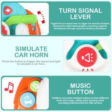 Baby Montessori Sensory Learning Travel Activities Toys with Sound Light - Baby Steering Wheel Music Toys for Babies 6 9 12 18 Months - Infant Newborn Shower Gifts for Toddlers 1-3 Year Old Boys Girls