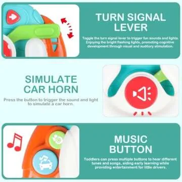 Baby Montessori Sensory Learning Travel Activities Toys with Sound Light - Baby Steering Wheel Music Toys for Babies 6 9 12 18 Months - Infant Newborn Shower Gifts for Toddlers 1-3 Year Old Boys Girls
