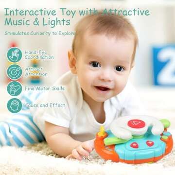 Baby Montessori Sensory Learning Travel Activities Toys with Sound Light - Baby Steering Wheel Music Toys for Babies 6 9 12 18 Months - Infant Newborn Shower Gifts for Toddlers 1-3 Year Old Boys Girls