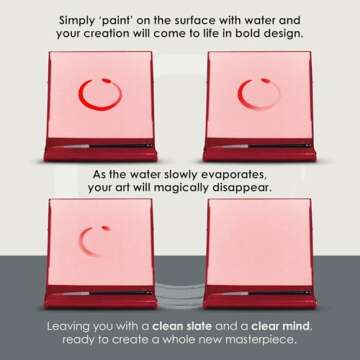 Mini Buddha Board Art Set: Water Drawing Writing Board w/ Mini Water Brush for Mindfulness & Meditation – Zen Based Drawing Board - Painting & Art Supplies – Ideal Relaxation Gifts (5” x 5”, Red)