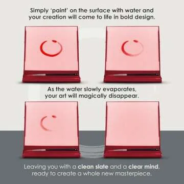 Mini Buddha Board Art Set: Water Drawing Writing Board w/ Mini Water Brush for Mindfulness & Meditation – Zen Based Drawing Board - Painting & Art Supplies – Ideal Relaxation Gifts (5” x 5”, Red)