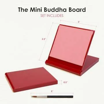 Mini Buddha Board Art Set: Water Drawing Writing Board w/ Mini Water Brush for Mindfulness & Meditation – Zen Based Drawing Board - Painting & Art Supplies – Ideal Relaxation Gifts (5” x 5”, Red)