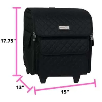 Everything Mary Serger Machine Rolling Storage Case, Black - Carrying Bag For Overlock Machines - For Brother, Singer, & Juki Sergers - Organizer Tote For Sewing Thread & Supplies