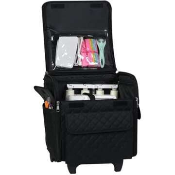 Everything Mary Serger Machine Rolling Storage Case, Black - Carrying Bag For Overlock Machines - For Brother, Singer, & Juki Sergers - Organizer Tote For Sewing Thread & Supplies