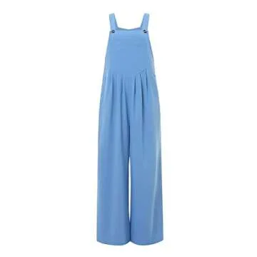 imbpceu Women 's Fashion Solid Color Jumpsuit Casual Button Wide Leg Suspender Overalls Sleeveless Rompers with Pockets Blue M