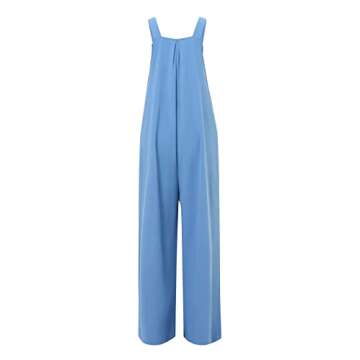 imbpceu Women 's Fashion Solid Color Jumpsuit Casual Button Wide Leg Suspender Overalls Sleeveless Rompers with Pockets Blue M