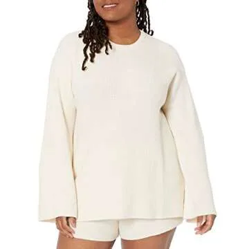 The Drop Women's Alice Crewneck Back Slit Ribbed Pullover Sweater, Whisper White, XS