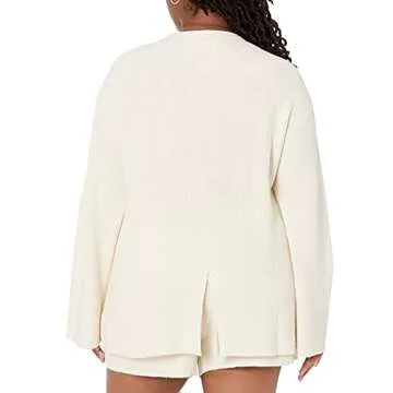 The Drop Women's Alice Crewneck Back Slit Ribbed Pullover Sweater, Whisper White, XS