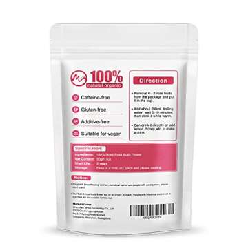 M inch Rose Buds Flower Tea - 100 percent Organic Natural Edible Dried Rose Buds Flowers for Cakes Decorating, Beauty & Promote Metabolism, 1.76 Ounce (Pack of 1)