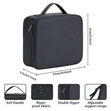 Travel Makeup Bag with Mirror, Organizer & Adjustable Dividers