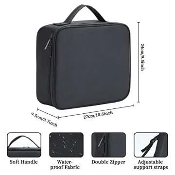 Travel Makeup Bag with Mirror, Organizer & Adjustable Dividers