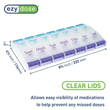 EZY DOSE Push Button Pill Case 7-Day AM PM Organizer