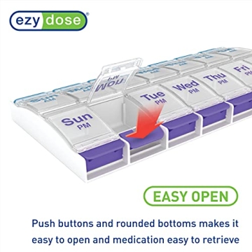 EZY DOSE Push Button Pill Case 7-Day AM PM Organizer