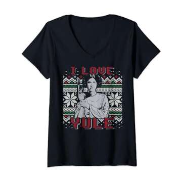 Womens Star Wars Christmas Princess Leia I Love Yule Ugly Sweater V-Neck T-Shirt