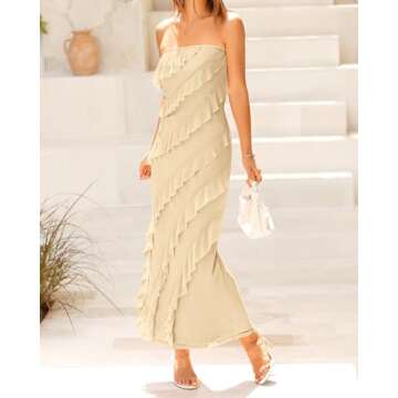 BTFBM Women Summer Elegant Strapless Midi Ruched Bodycon Dress Solid Color Stretch Mesh Slim Party Cocktail Dresses