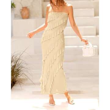 BTFBM Women Summer Elegant Strapless Midi Ruched Bodycon Dress Solid Color Stretch Mesh Slim Party Cocktail Dresses