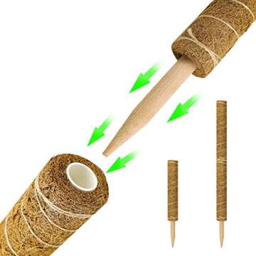 BERNIE ANSEL 4 Pack 15 Inch Moss Pole - Coir Totem Pole for Plant Support Extension,Stackable Coco Plant Support Pole for Climbing Plants - Support Plants to Grow Upwards