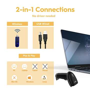 NADAMOO Wireless Barcode Scanner - 328 Feet Transmission for Effortless Inventory Management