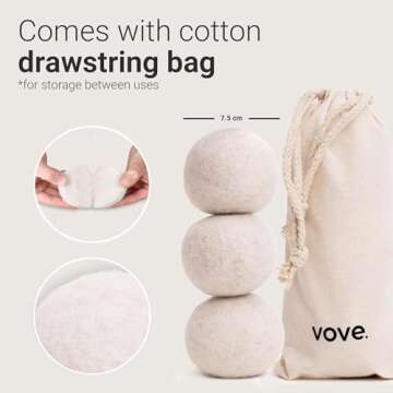 Vove | Natural Hemp Dryer Balls | 5x More Absorbent Than Wool | Cruelty-free, Hypoallergenic & Eco-Friendly | Reduces Clothing Wrinkles and Saves Drying Time | Pack of 3 |