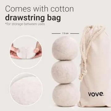 Vove | Natural Hemp Dryer Balls | 5x More Absorbent Than Wool | Cruelty-free, Hypoallergenic & Eco-Friendly | Reduces Clothing Wrinkles and Saves Drying Time | Pack of 3 |