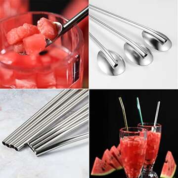Silverora 8-piece Stainless Steel Reusable Spoon Straws, 2 in 1 Cocktail Milkshake Drinking Stirring Straw Spoons with 2 Pieces Long Cleaning Brush [Silver]